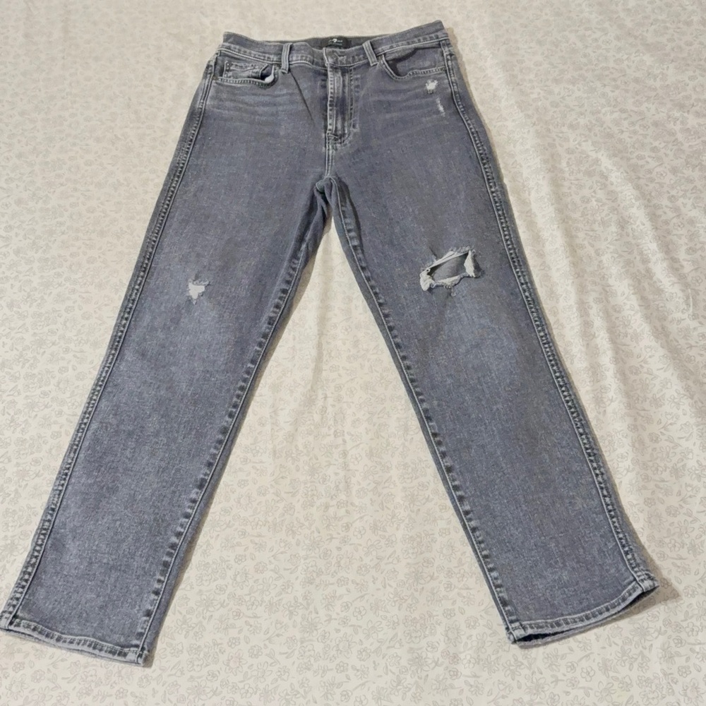 7 For All Mankind Distressed Gray “Easy Straight” Jeans